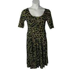 LuLaRoe M Nicole Dress Navy Blue Beige Knit Stretch